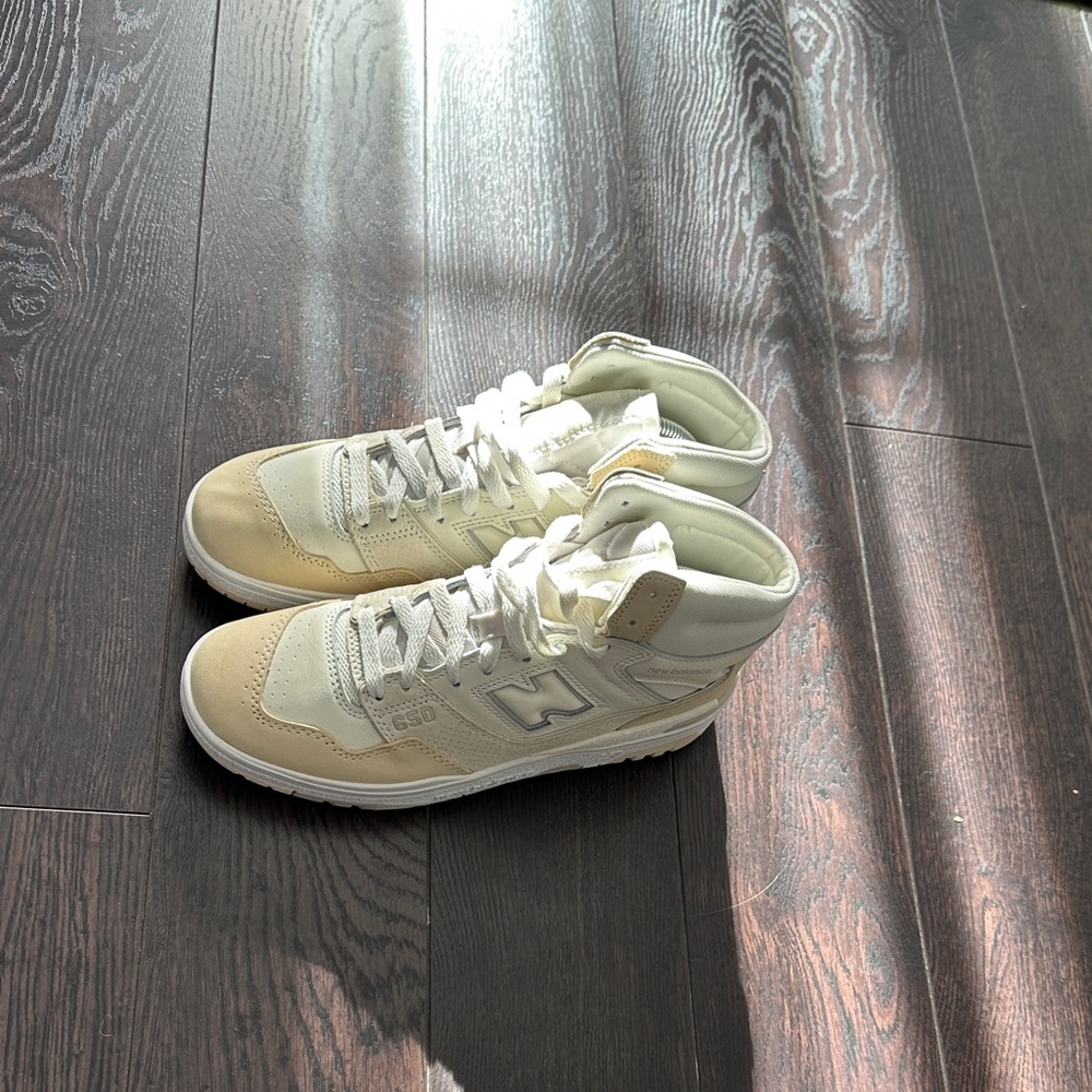 New Balance High-Top Sneakers in Cream and Tan